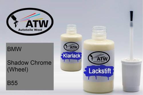 BMW, Shadow Chrome (Wheel), B55: 20ml Lackstift + 20ml Klarlack - Set, von ATW Autoteile West.